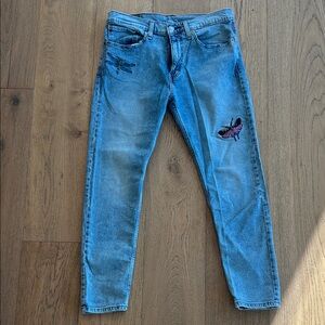 Levis Strauss 512 Blue Slim Jeans with Dragonfly Embroidery